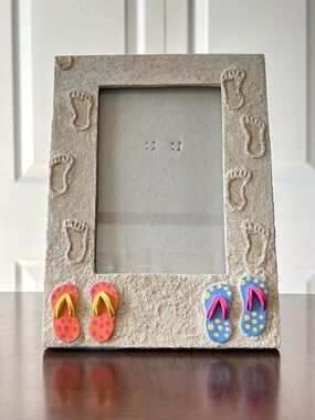 Cute Footprints in the Sand Picture Frame with Colorful FlipFlop Accents Summer